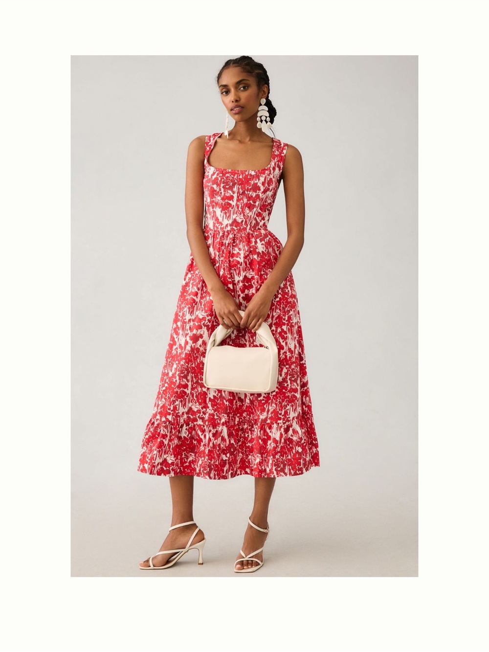 Anthropologie Red and White Printed Midi Dress PLEASE SEE MEASUREMENTS
